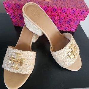 Tory Burch  Everly Raffia Block Heel Sandals
